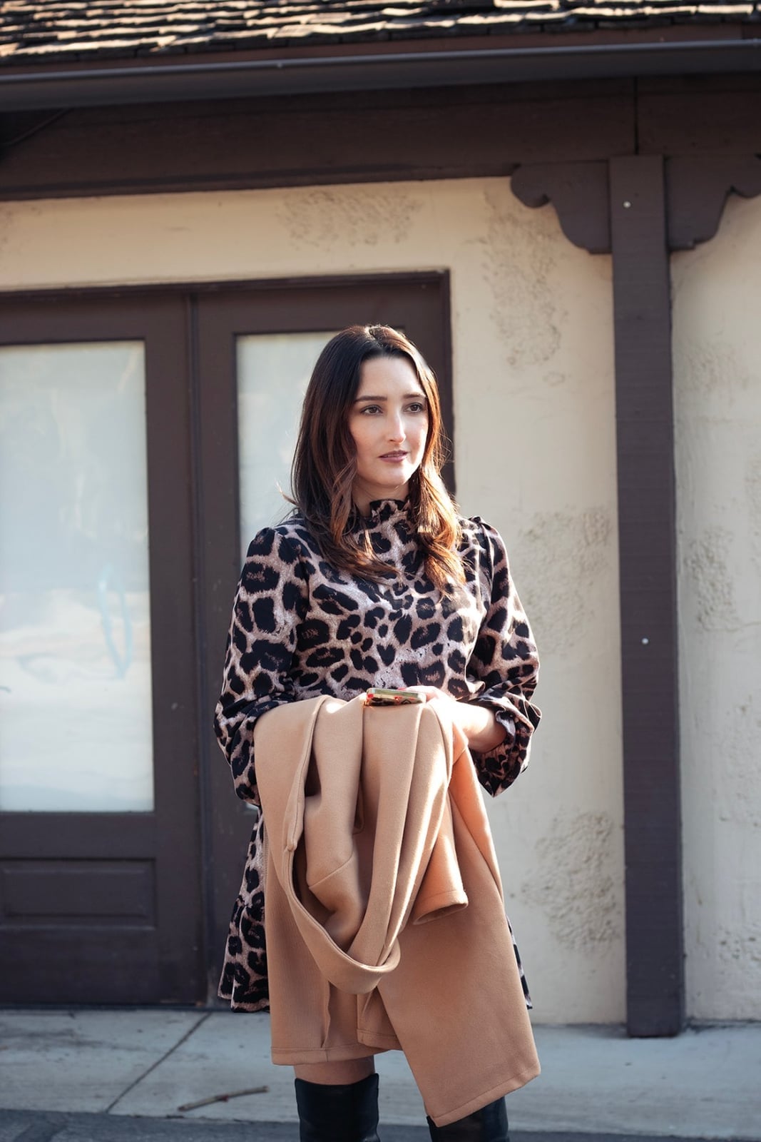 Leopard Print Mini Dress with Knee-High Boots Leopard Print Mini Dress with Knee-High Boots — Trendy Animal Print Outfits