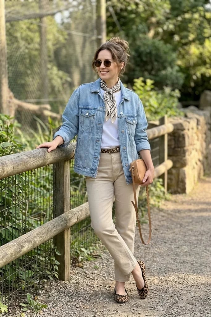 Denim Jacket with Leopard Print Flats and Straight Leg Denim Jacket with Leopard Print Flats and Straight Leg — Trendy Animal Print Outfits