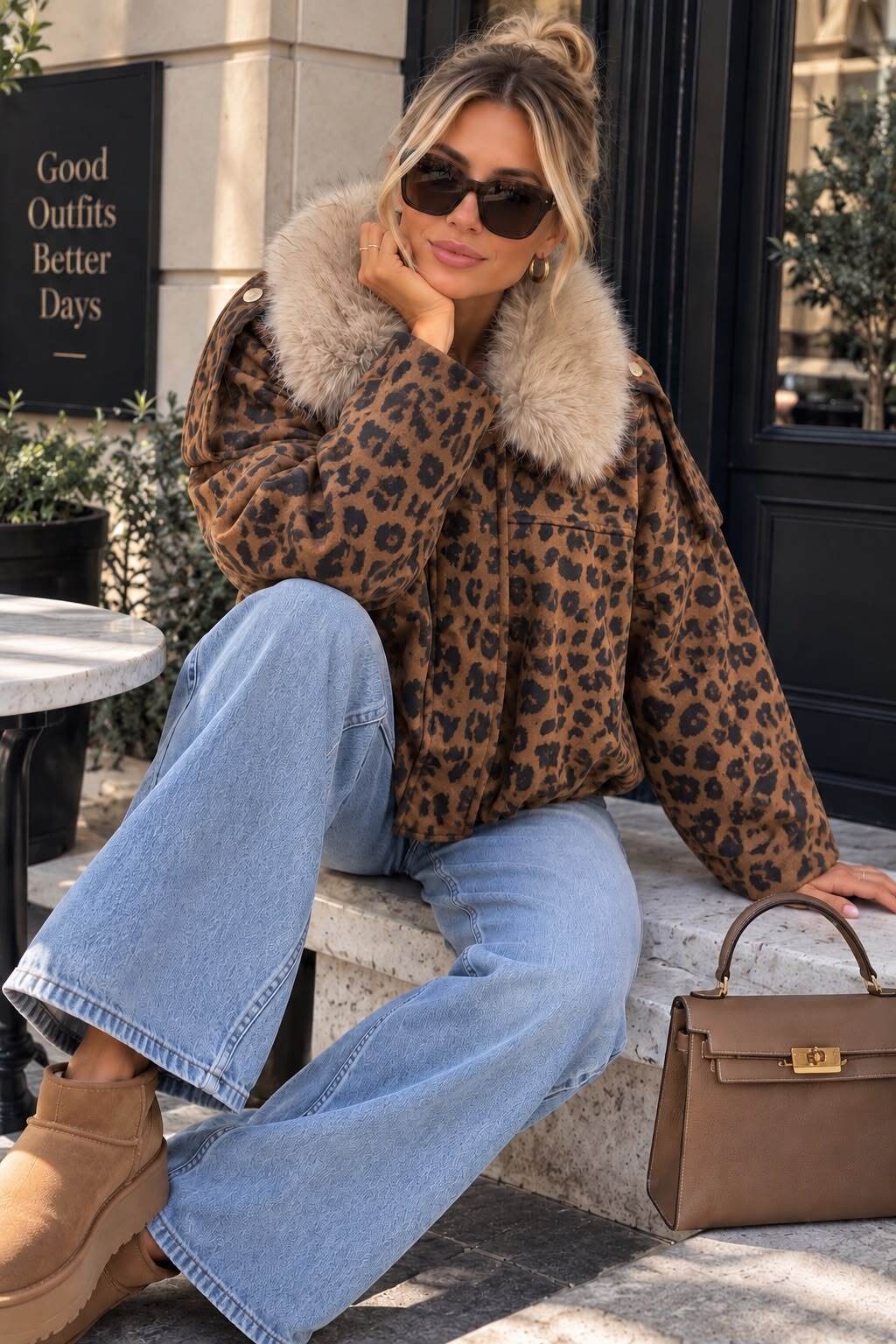 Leopard Print Jacket with Faux Fur Collar Leopard Print Jacket with Faux Fur Collar — Trendy Animal Print Outfits