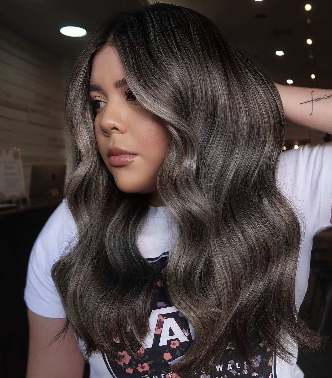 Mid-Back Ash Brown With Lighter Pieces — Trendy Ash Brown Hair