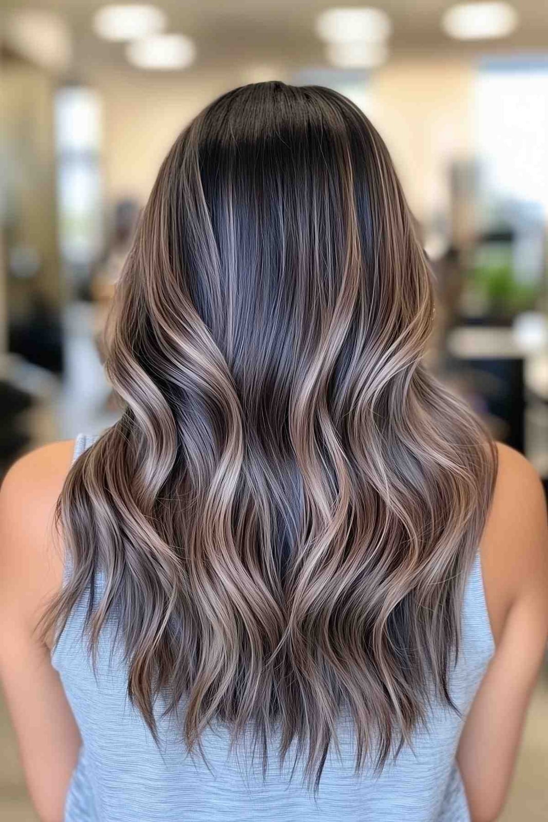 Mid-Back Dark Ash Brown With Ash Blonde Highlights — Trendy Ash Brown Hair