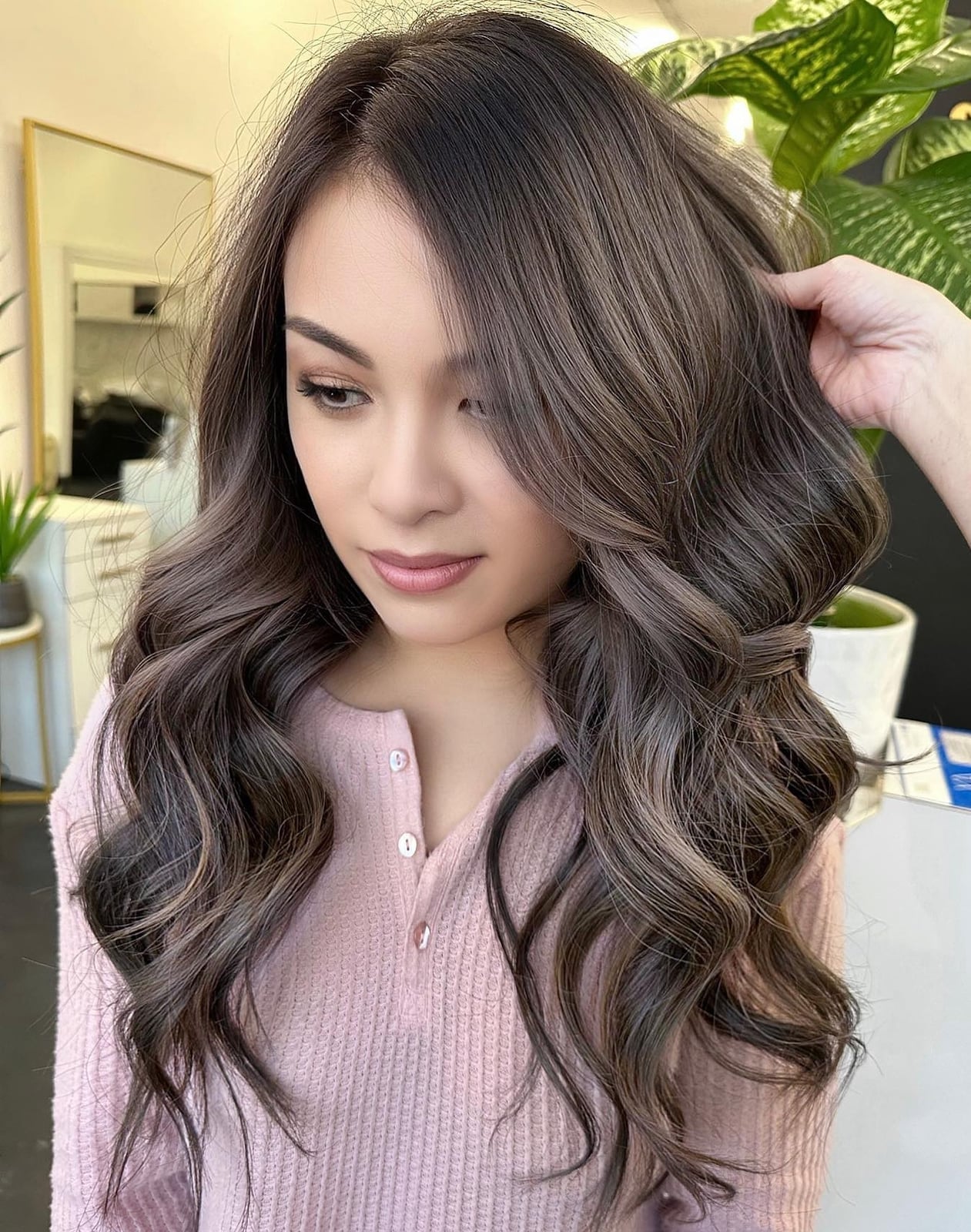 Mid-Back Dark Ash Brown With Balayage, Face-Framing — Trendy Ash Brown Hair