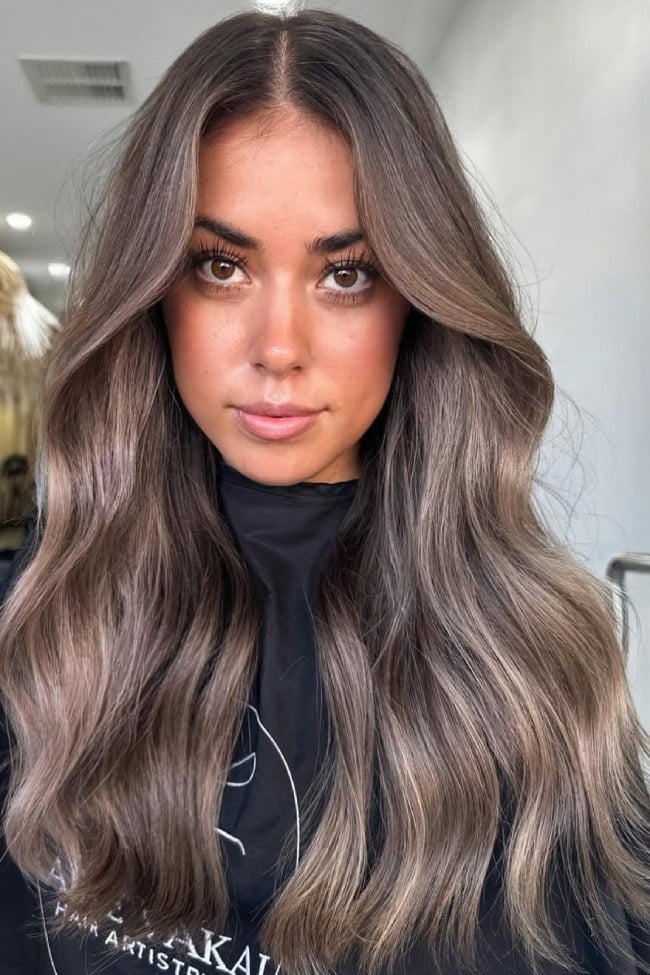 Taupe Ash Brown Mid-Back Waves — Trendy Ash Brown Hair