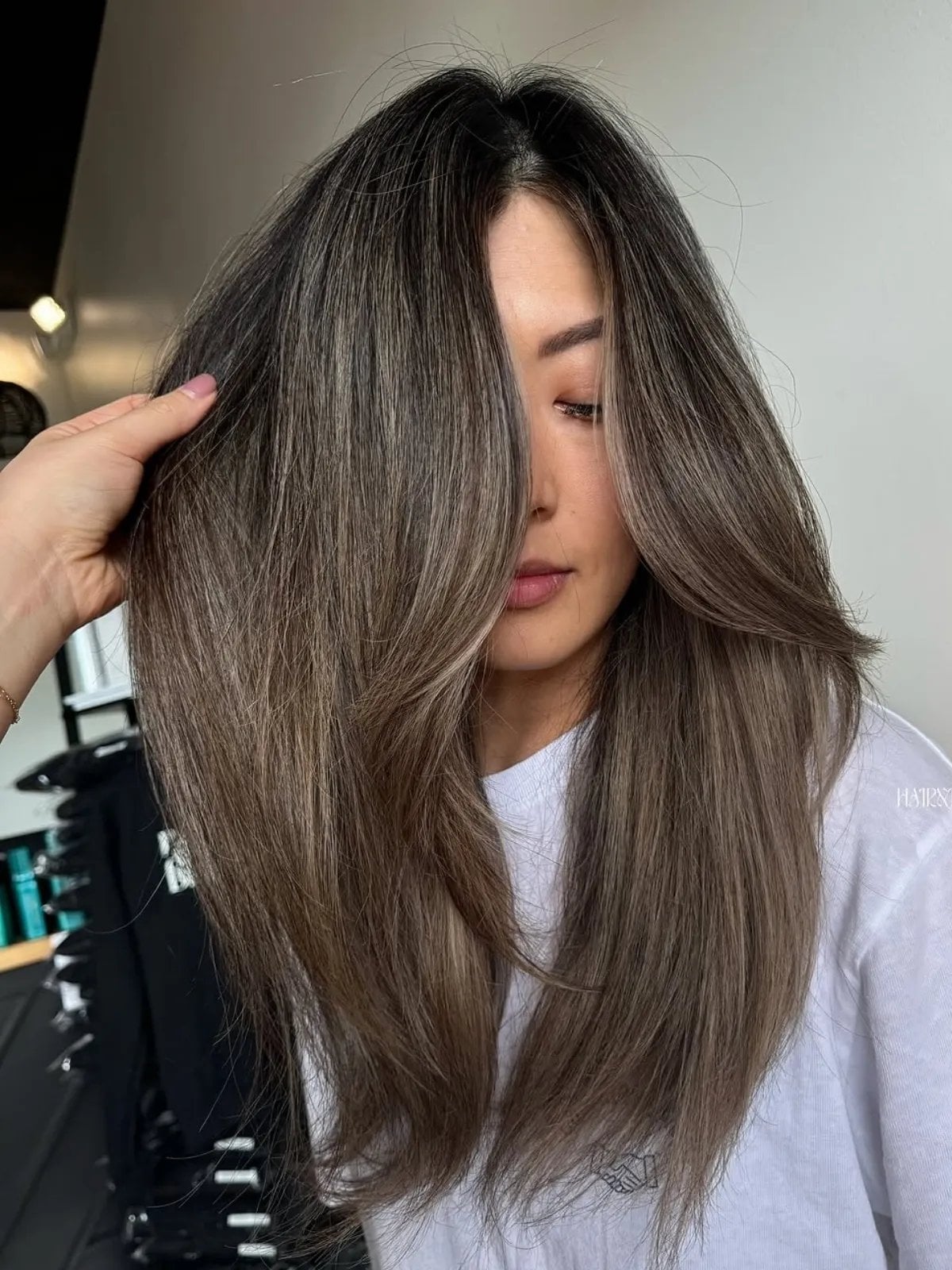 Mid-Back Straight Ash Brown With Subtle Highlights, Layers — Trendy Ash Brown Hair