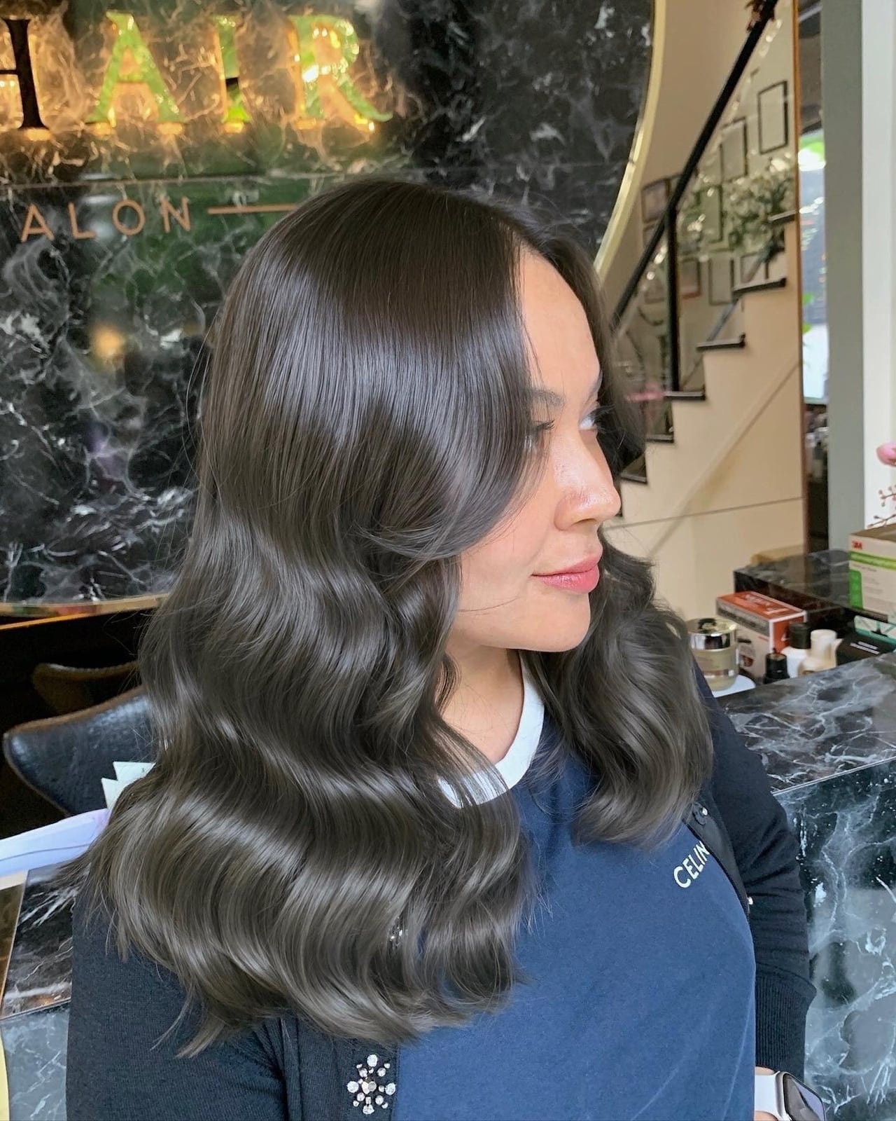 Collarbone Ash Brown With Lighter Highlights — Trendy Ash Brown Hair