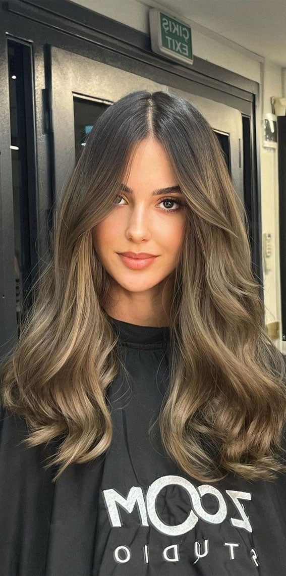 Ash Blonde Brunette Blend Mid-Back Layers — Trendy Ash Brown Hair