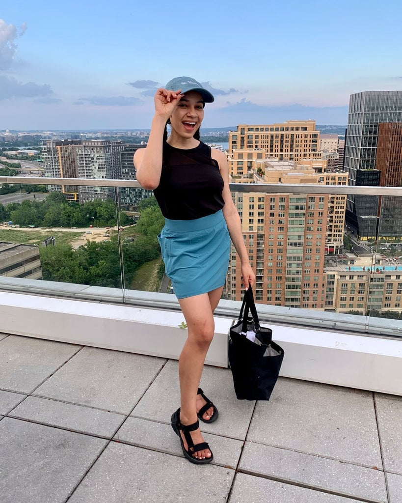 Tank Top with Skort and Sport Sandals and Blue Baseball Cap — Trendy Athleisure Outfits