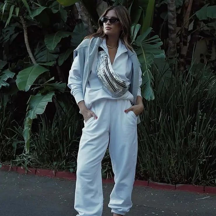 Matching Sweat Suit with Draped Sweatshirt and Fanny Pack — Trendy Athleisure Outfits