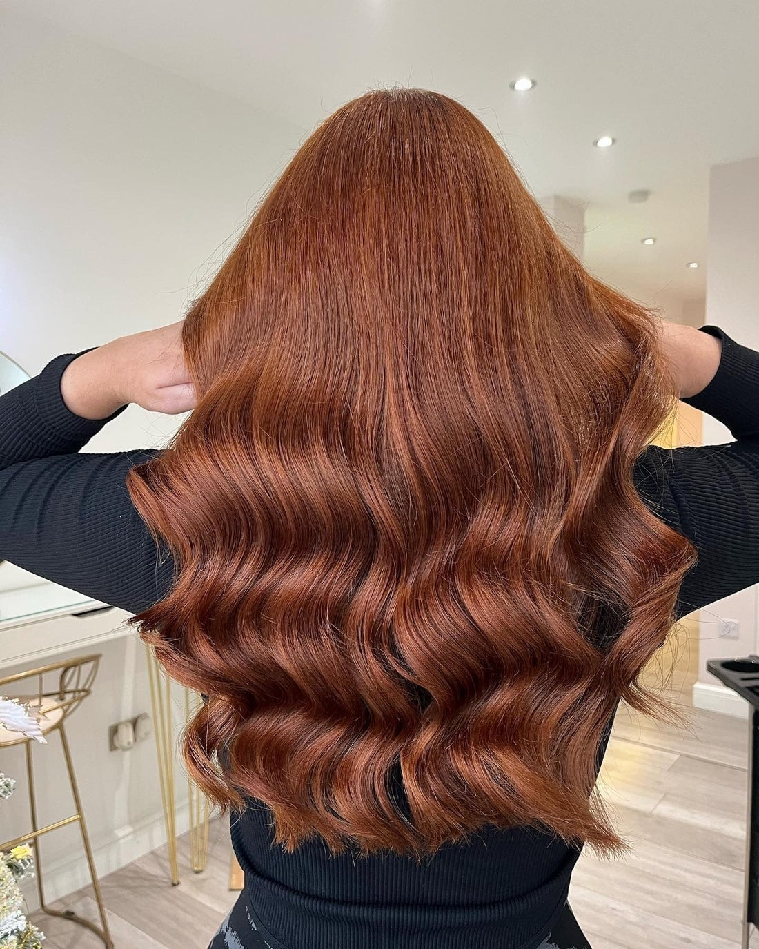 Back View Deep Auburn Wavy Blowout Back View Deep Auburn Wavy Blowout — Trendy Auburn Hair Color
