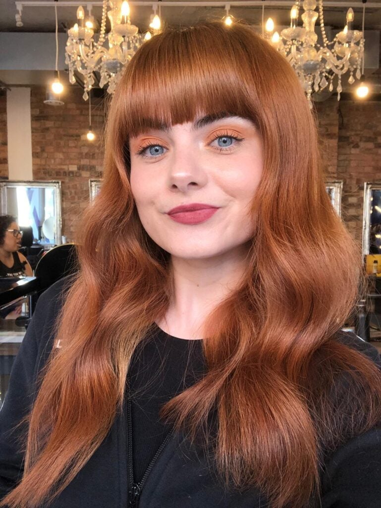 Shoulder Length Copper Auburn Lob Shoulder Length Copper Auburn Lob — Trendy Auburn Hair Color
