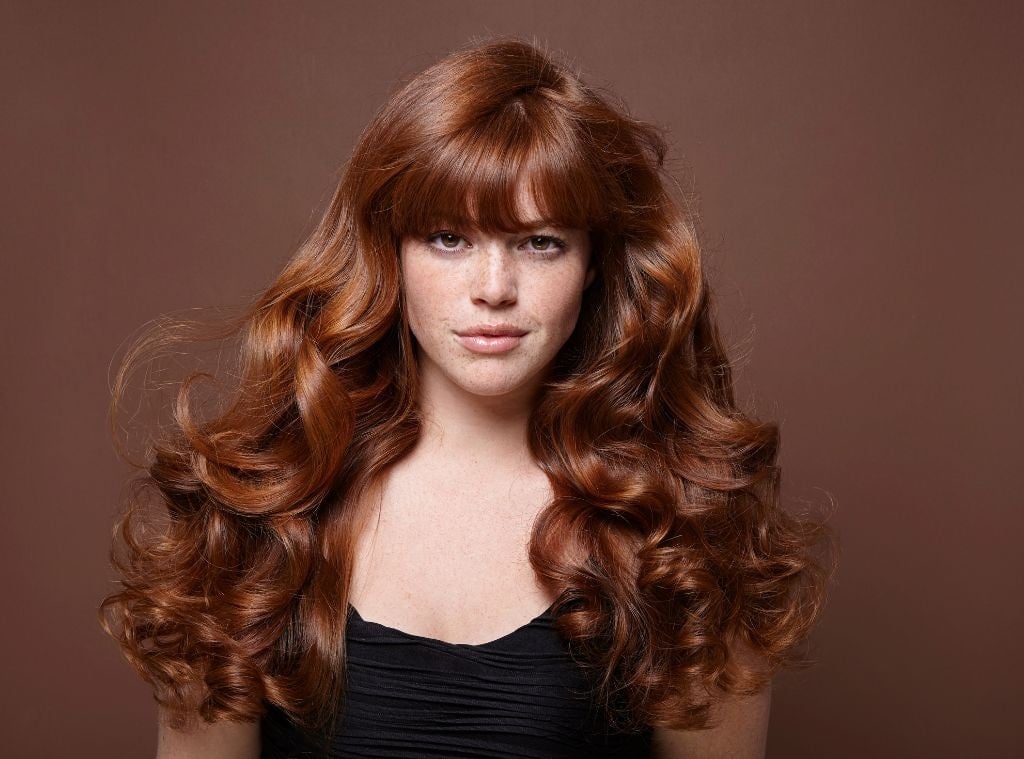 Mid-Back Rich Copper Auburn With Full Bangs Mid-Back Rich Copper Auburn With Full Bangs — Trendy Auburn Hair Color