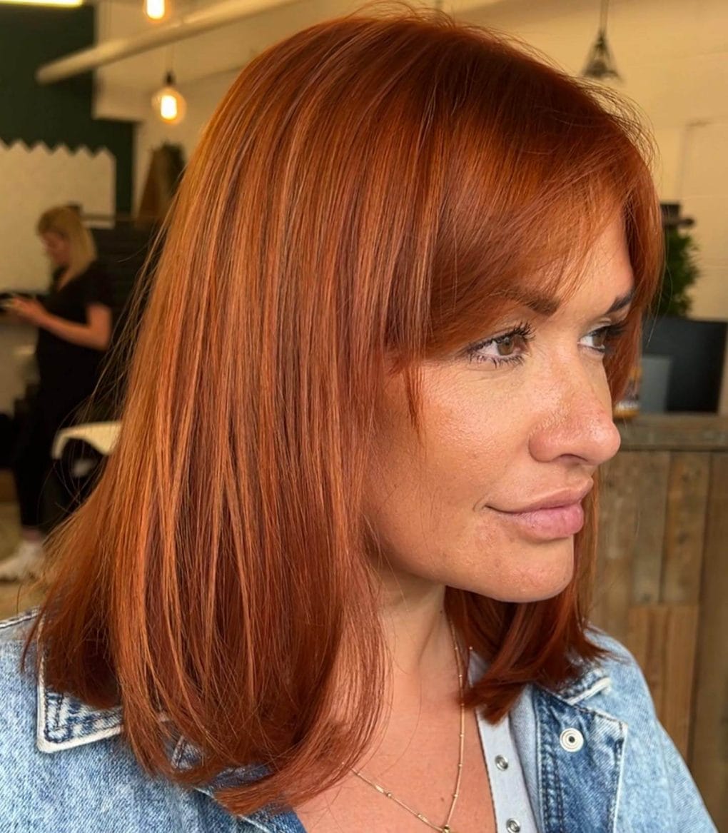 Collarbone Vibrant Auburn Lob Collarbone Vibrant Auburn Lob — Trendy Auburn Hair Color