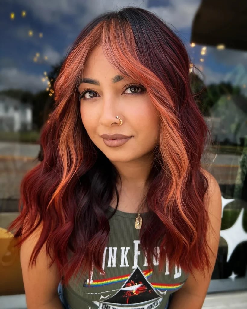 Collarbone Dark Red With Copper Highlights Collarbone Dark Red With Copper Highlights — Trendy Auburn Hair Color