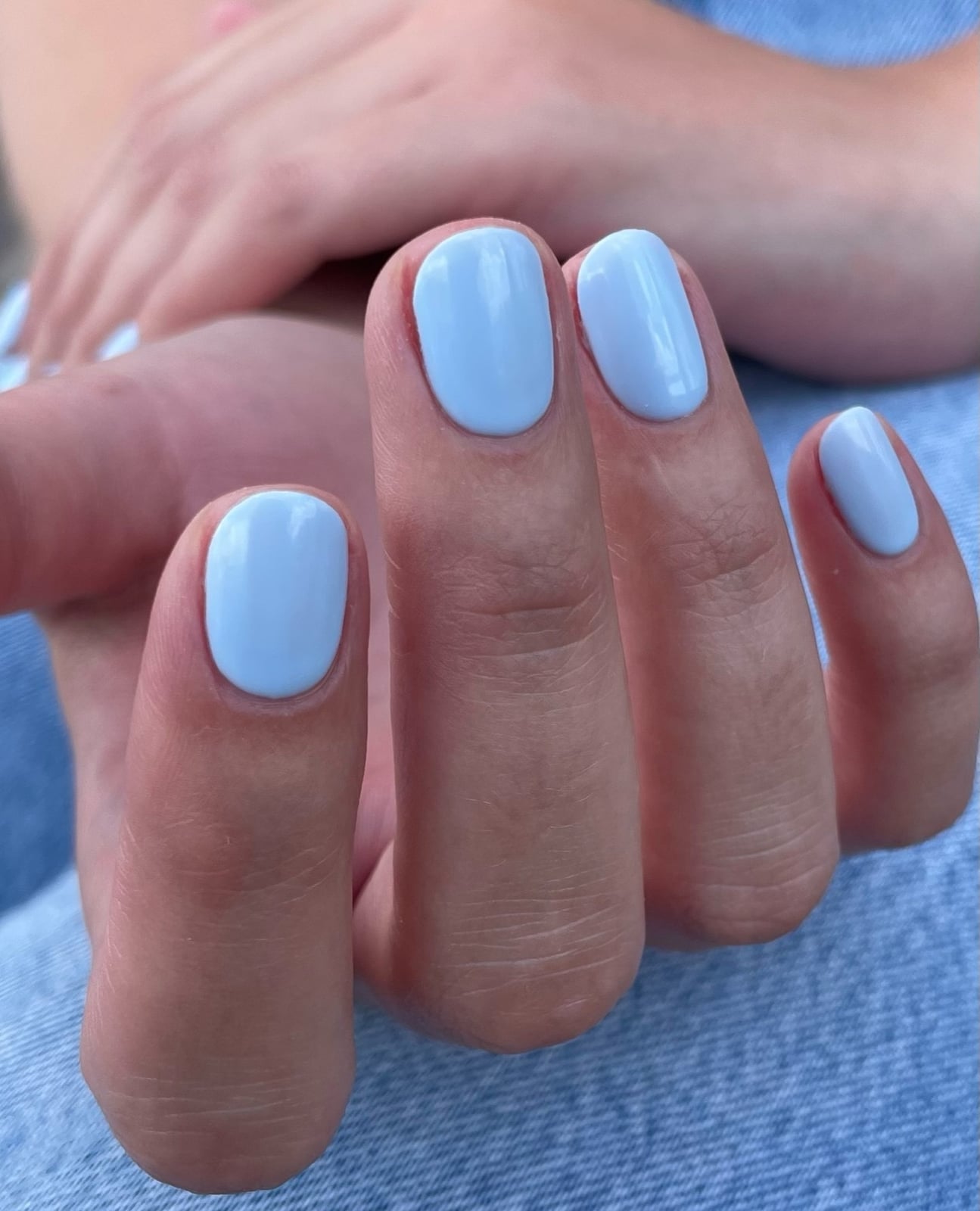Short Squoval Solid Baby Blue Nails — Trendy Baby Blue Nails