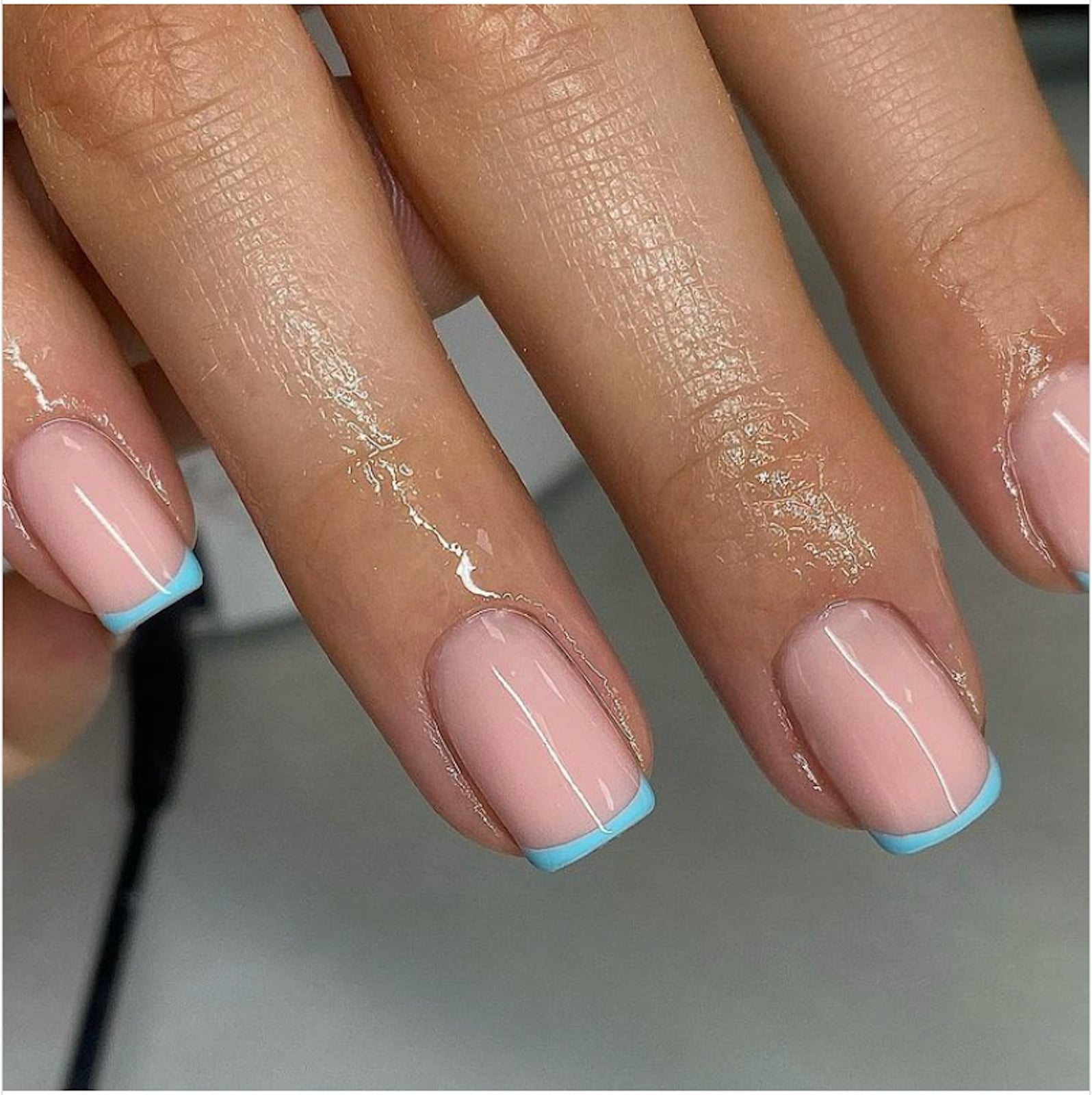 Short Square Delicate Baby Blue French — Trendy Baby Blue Nails