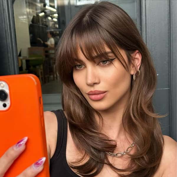 Shoulder Length Air Dried Waves With Side Curtain Bangs Shoulder Length Air Dried Waves With Side Curtain Bangs — Trendy Bangs Style
