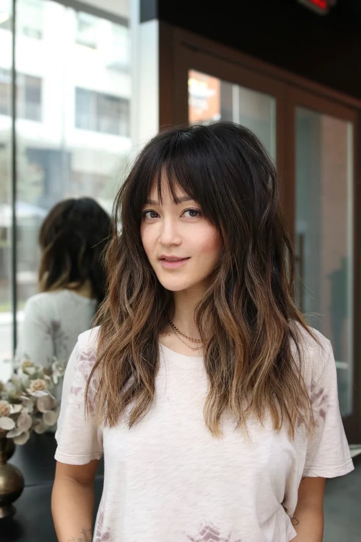 Collarbone Layers With Face Framing Curtain Bangs Collarbone Layers With Face Framing Curtain Bangs — Trendy Bangs Style