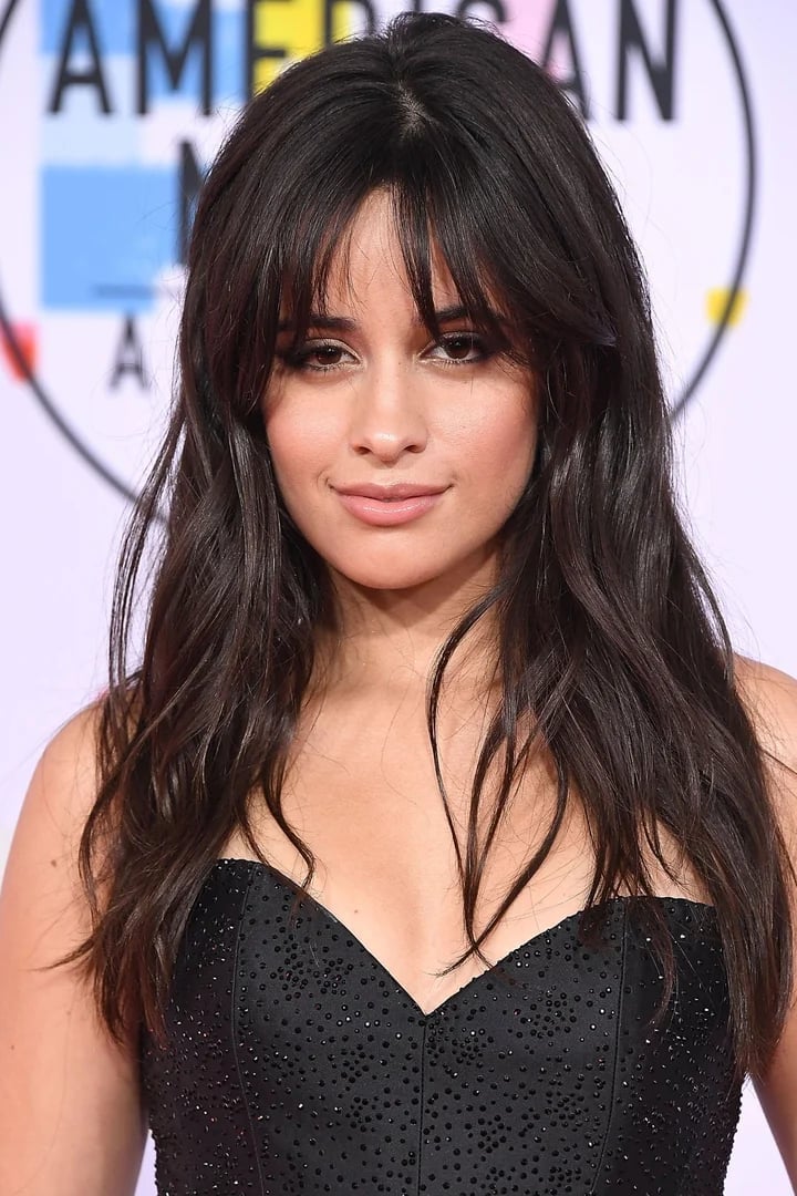 Mid-Back Dark Brown With Soft Curtain Bangs and Long Layers Mid-Back Dark Brown With Soft Curtain Bangs and Long Layers — Trendy Bangs Style