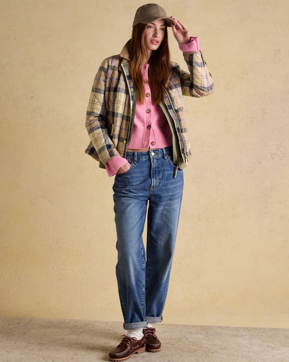 Plaid Barn Jacket with Pink Cardigan Plaid Barn Jacket with Pink Cardigan — Trendy Barn Jacket Outfit