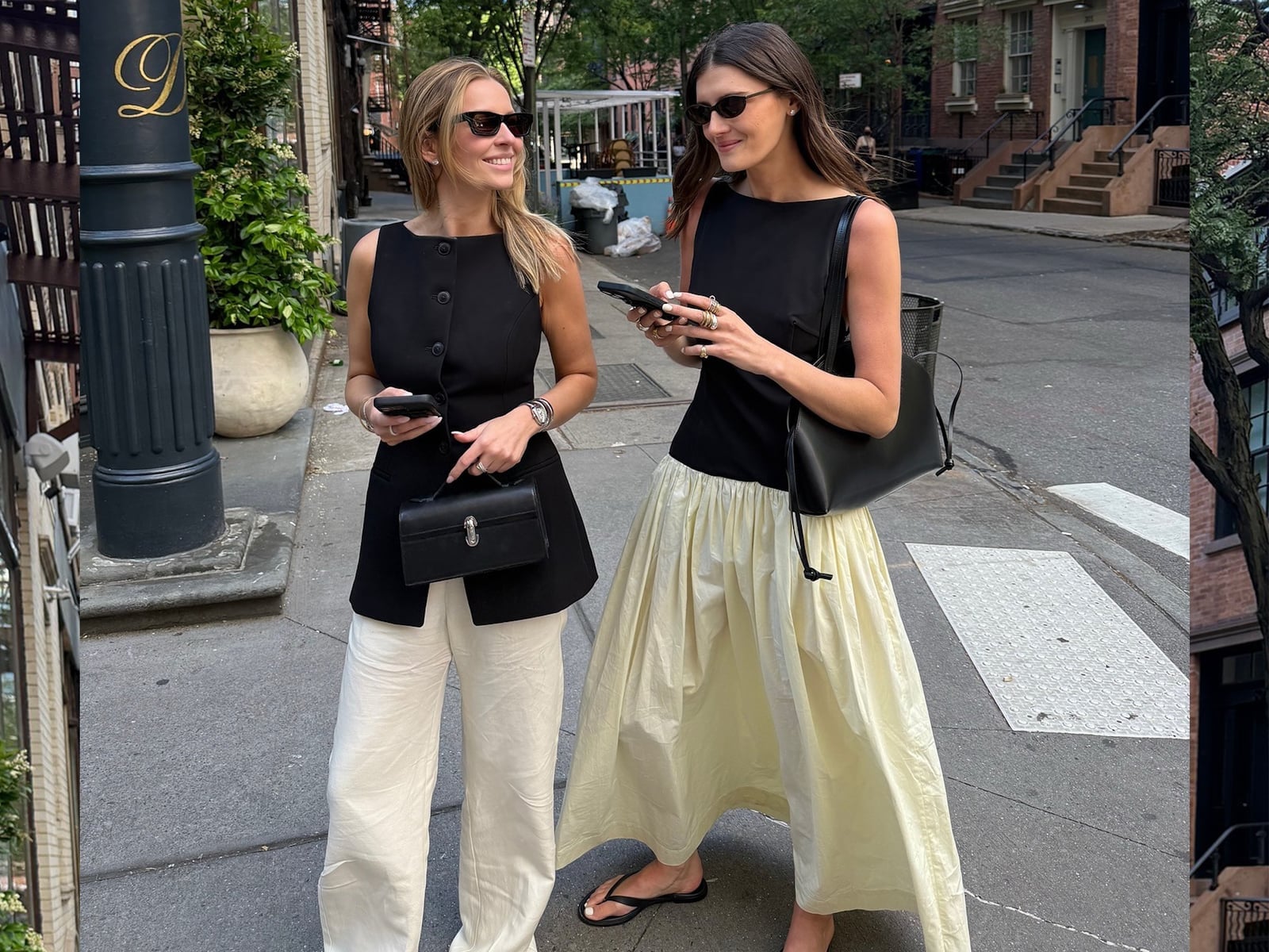 Cream Wide-Leg Trousers with Black Sleeveless Top Cream Wide-Leg Trousers with Black Sleeveless Top — Trendy Basic Outfits