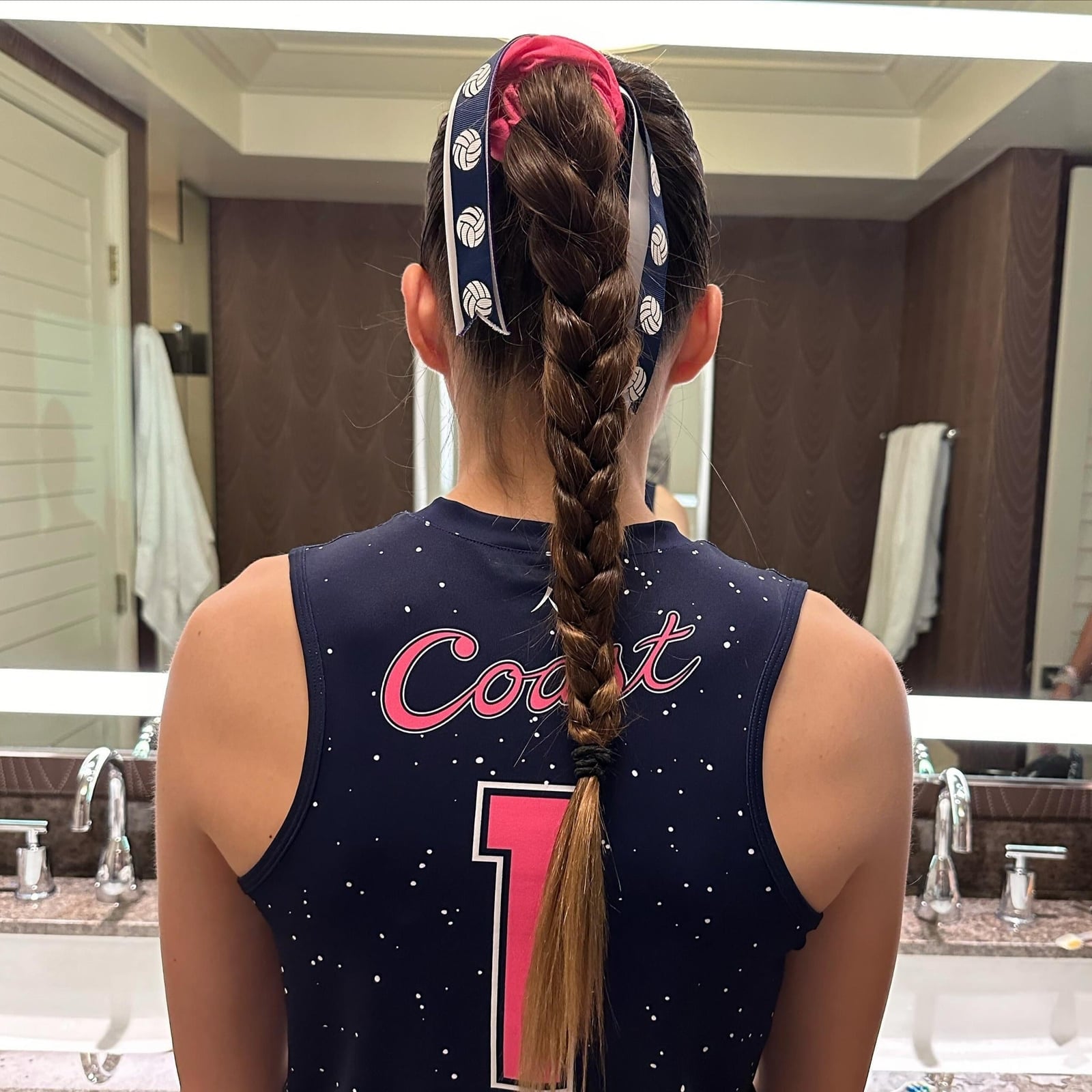 Mid-Back Dark Brown Braid With Ribbon — Trendy Basketball Hairstyles