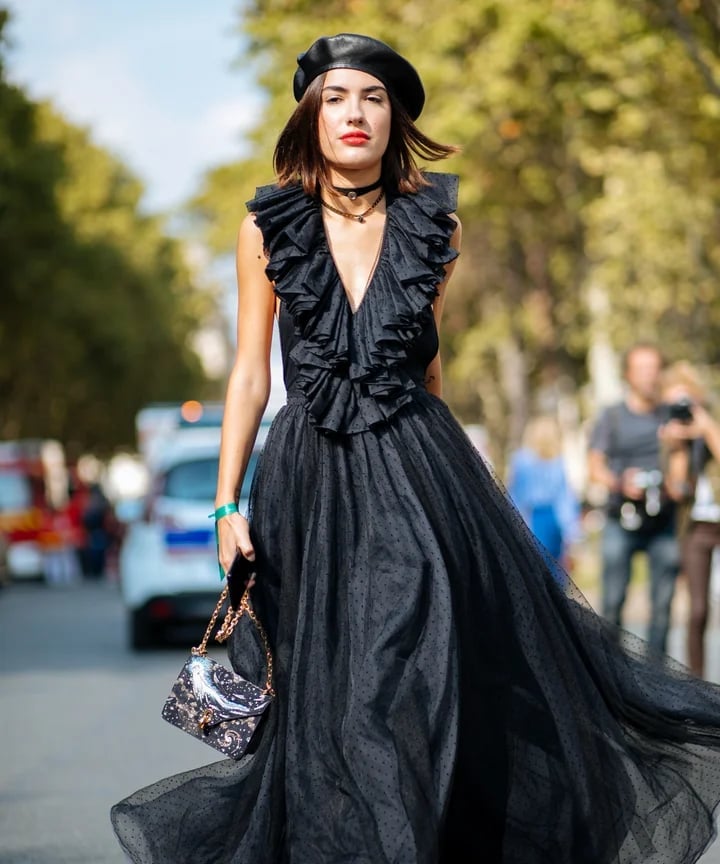 Polka Dot Dress with Ruffled Skirt and Beret — Trendy Beret Outfits