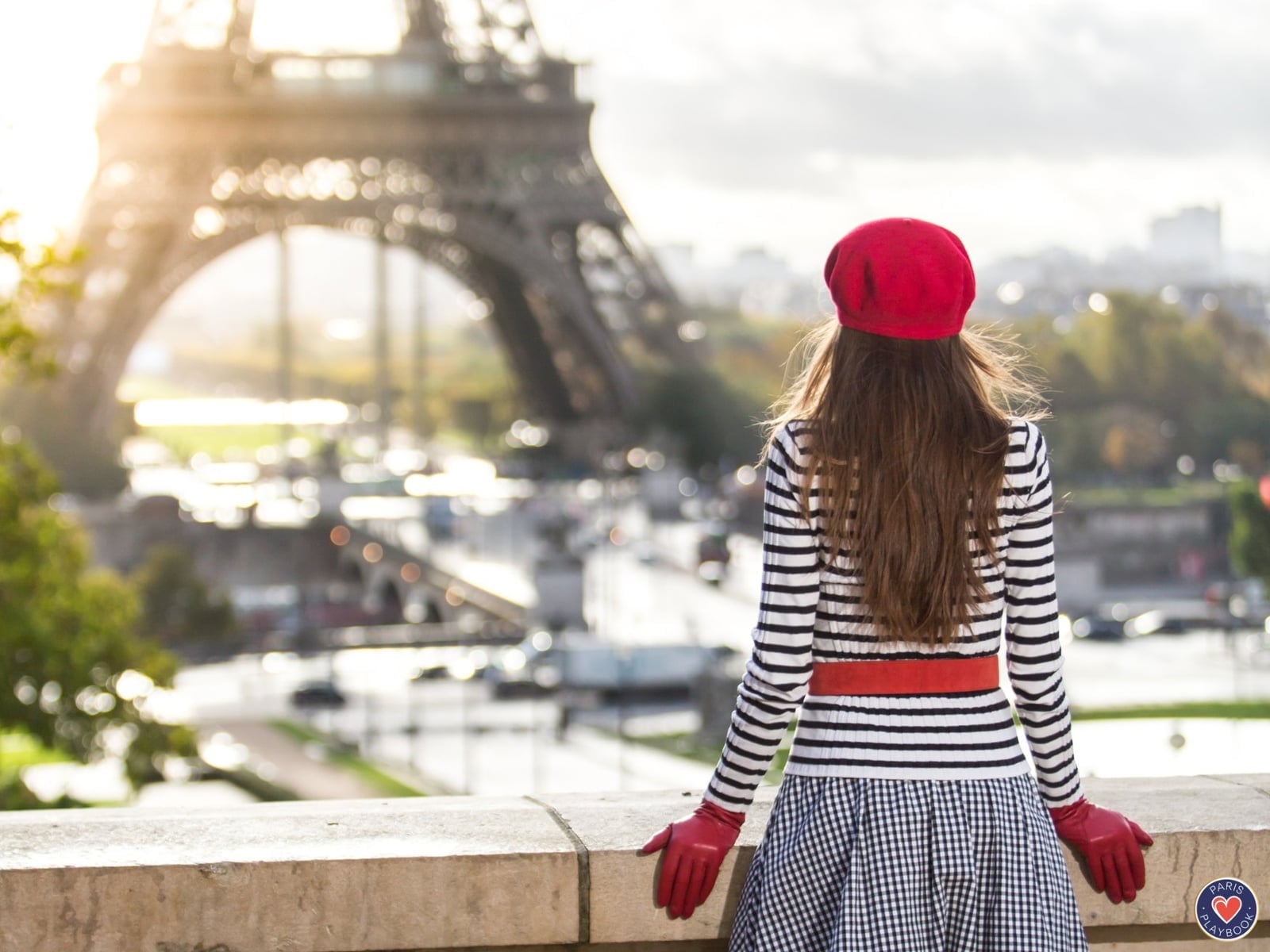 Red Beret with Gingham Skirt and Stripes — Trendy Beret Outfits