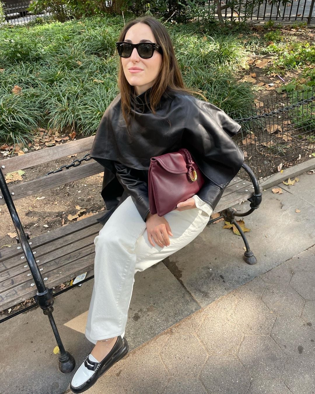 Black Cape Jacket Over White Wide Leg Pants Black Cape Jacket Over White Wide Leg Pants — Trendy Black and White Outfits