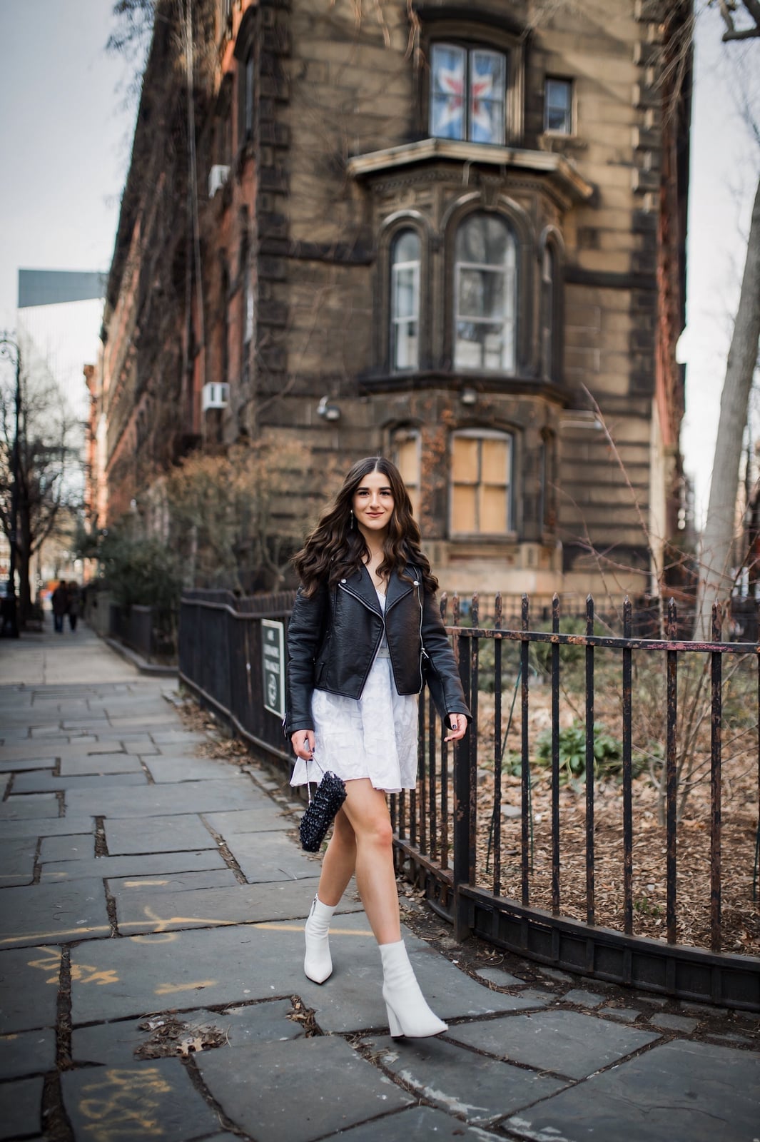 Black Leather Jacket With White Dress Black Leather Jacket With White Dress — Trendy Black and White Outfits
