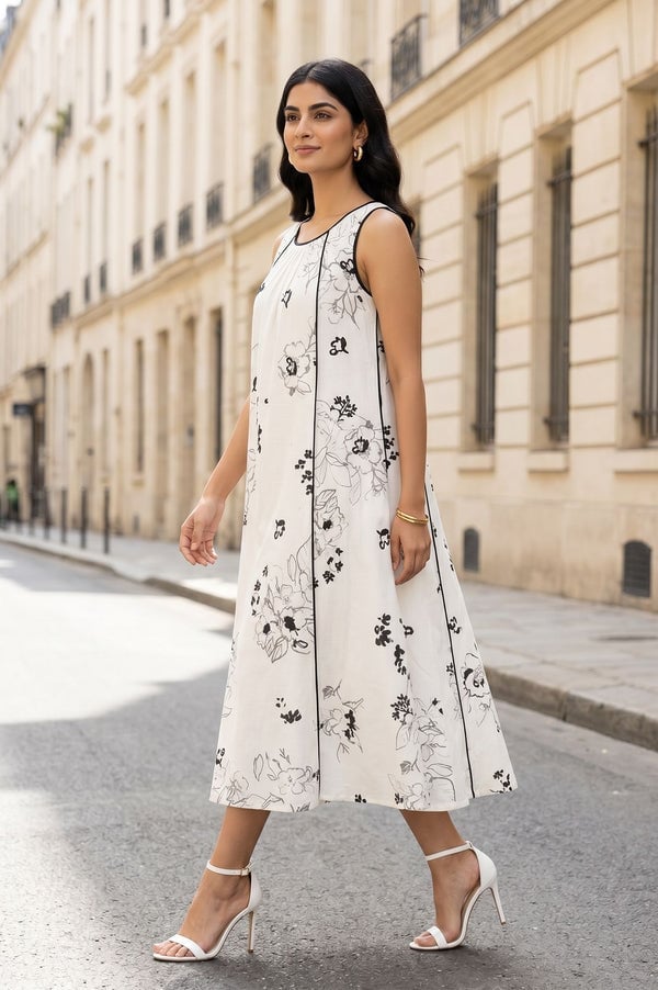 White Floral Dress With Black Trim White Floral Dress With Black Trim — Trendy Black and White Outfits