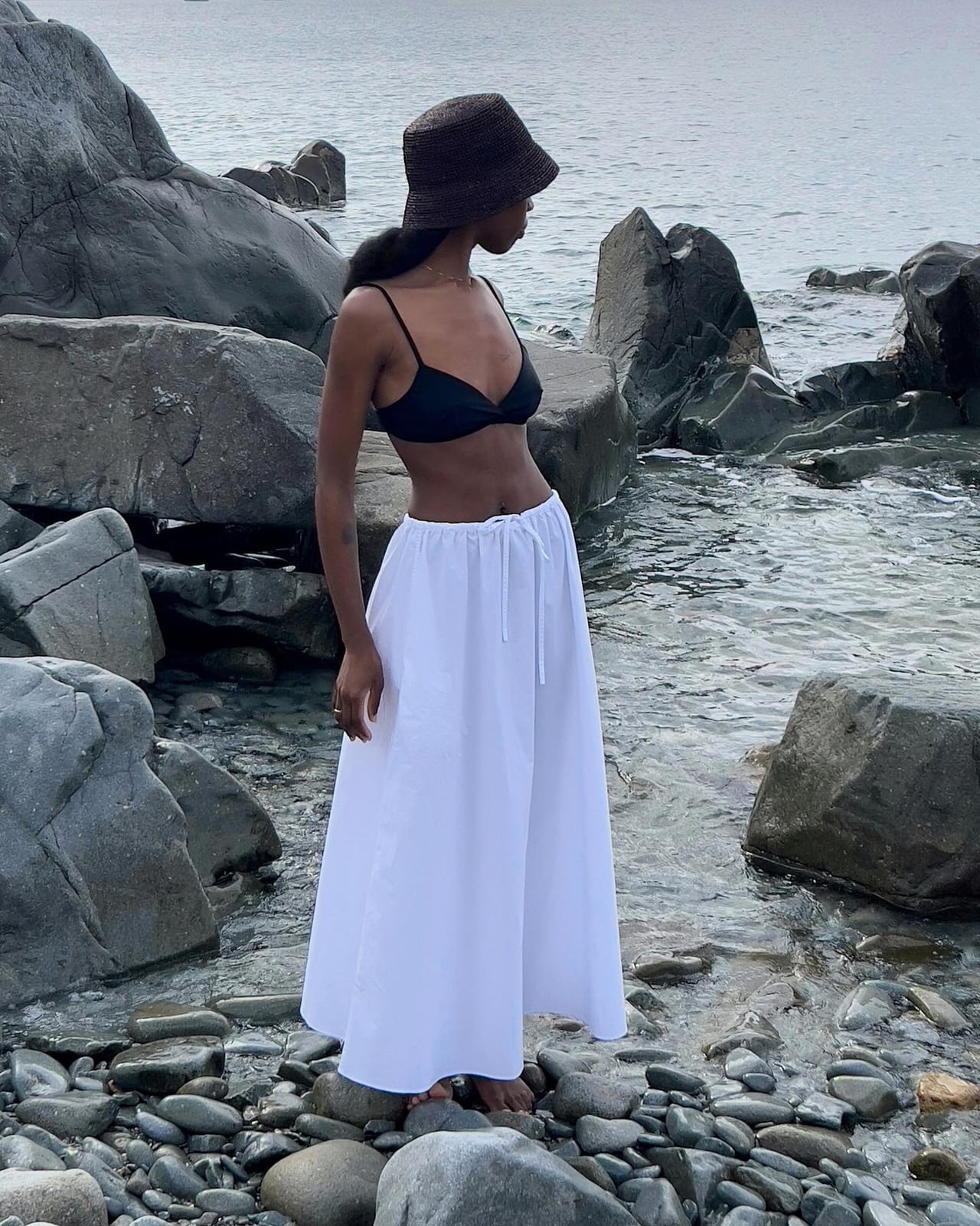 Black Bikini Top With Flowing White Maxi Skirt Black Bikini Top With Flowing White Maxi Skirt — Trendy Black and White Outfits
