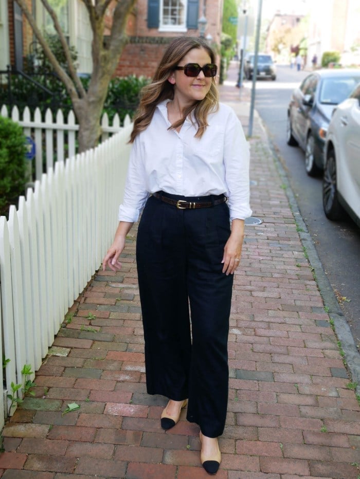 Casual Chic Black Linen Trousers With Button-Down Shirt Casual Chic Black Linen Trousers With Button-Down Shirt — Trendy Black Linen Pants Outfit