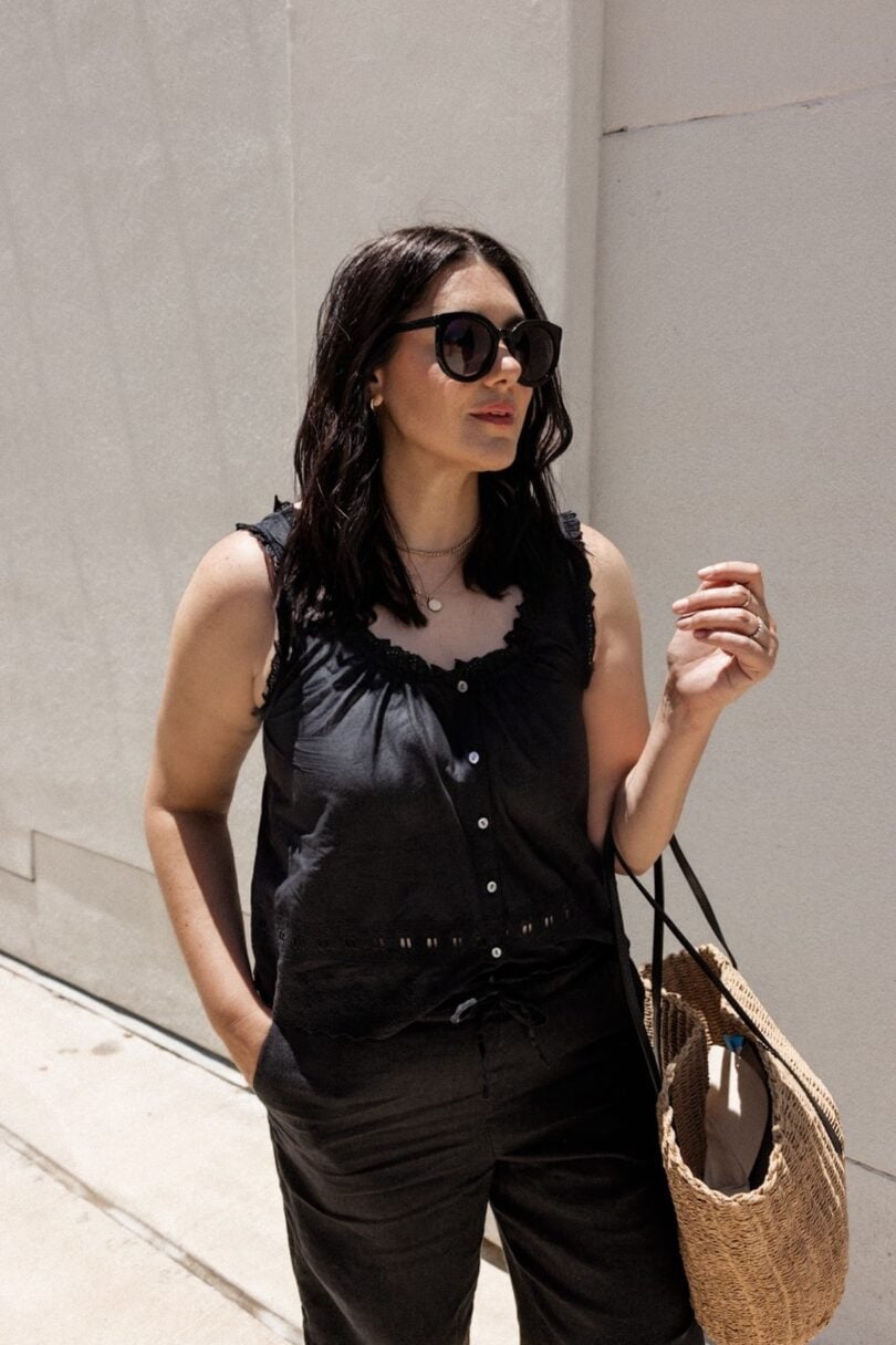 All Black Summer Outfit With Linen Pants All Black Summer Outfit With Linen Pants — Trendy Black Linen Pants Outfit