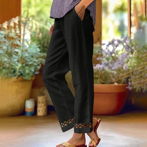 Black Linen Pants With Hollow Out Hem Detail and Straight Leg Black Linen Pants With Hollow Out Hem Detail and Straight Leg — Trendy Black Linen Pants Outfit