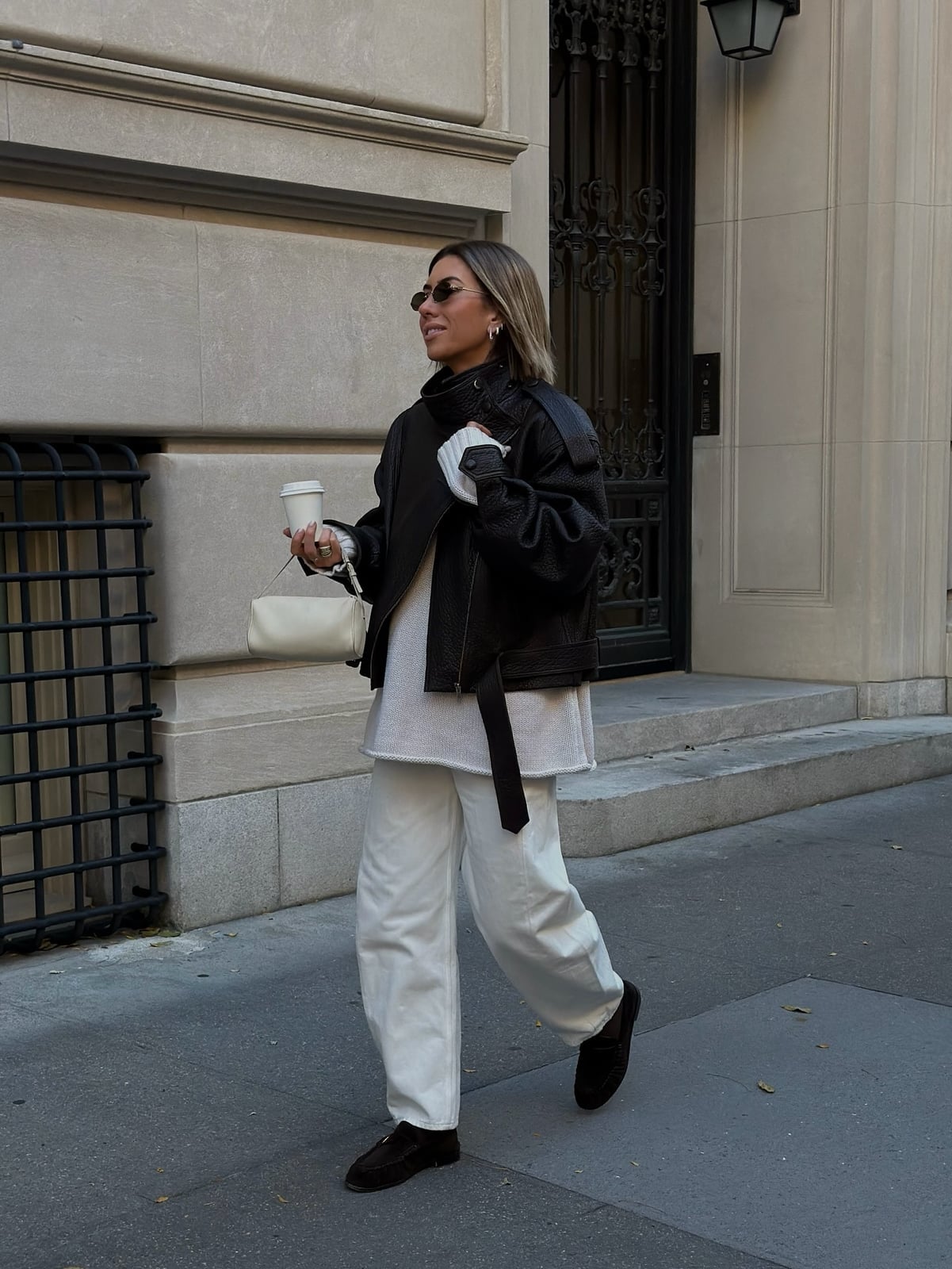 Tassel Loafers With Wide Leg Trousers And Navy Sweatshirt Tassel Loafers With Wide Leg Trousers And Navy Sweatshirt — Trendy Black Loafers Outfit