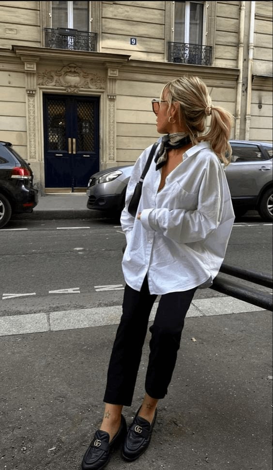 Black Loafers With White Shirt And Black Trousers Black Loafers With White Shirt And Black Trousers — Trendy Black Loafers Outfit