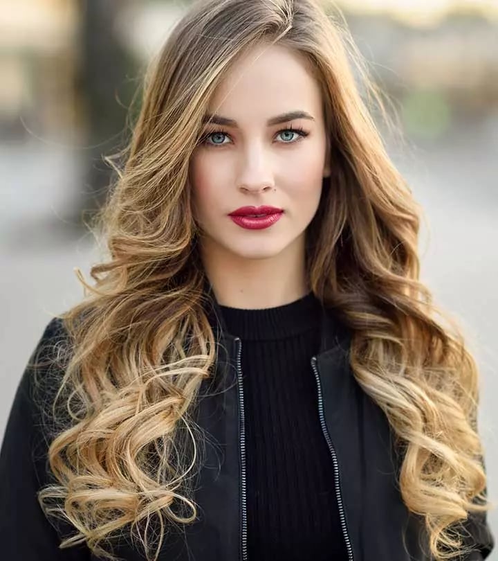 Mid-Back Dimensional Blonde Balayage Curls, Layers Mid-Back Dimensional Blonde Balayage Curls, Layers — Trendy Blonde Balayage