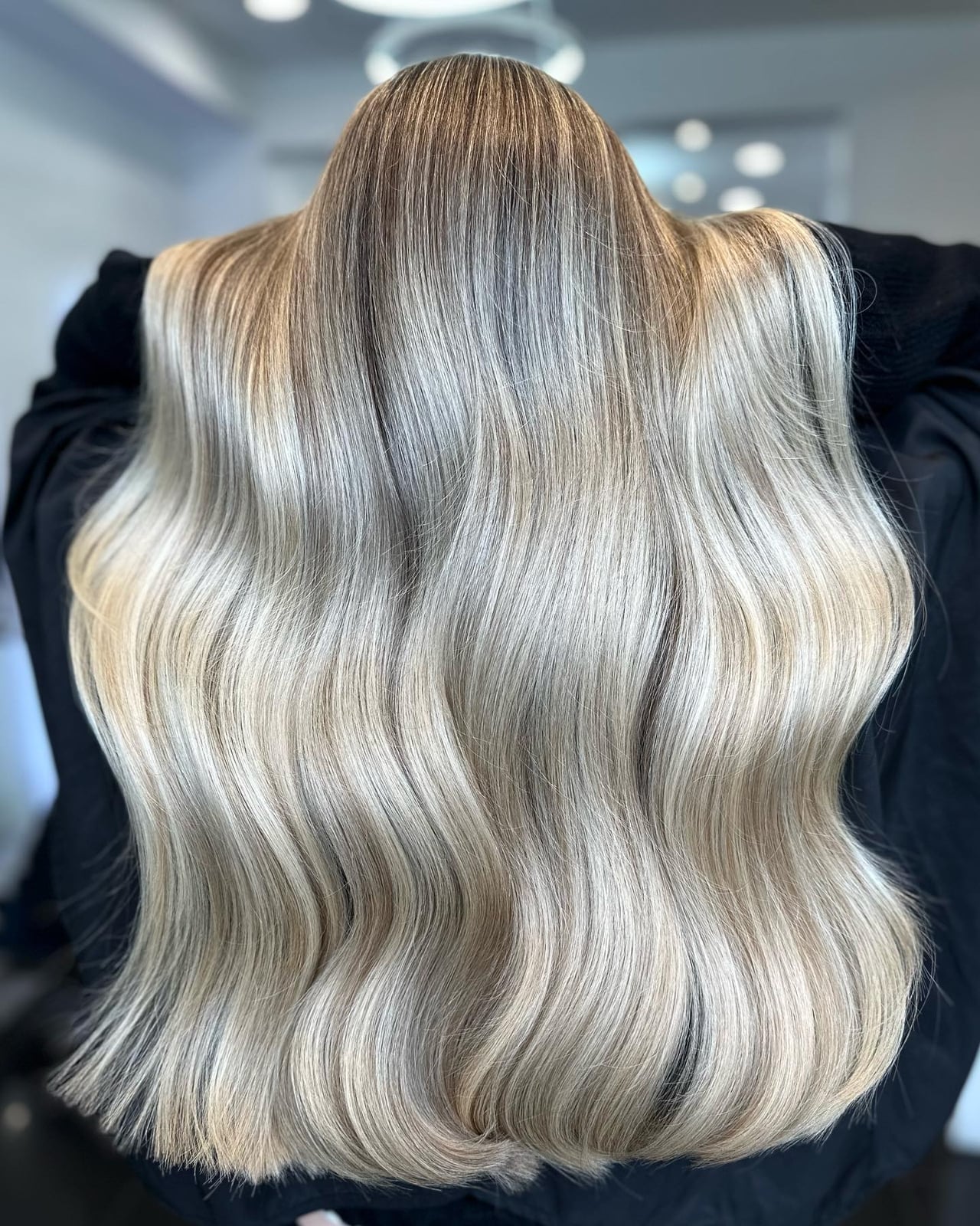 Mid-Back Ash Blonde Balayage With Glossy Finish Mid-Back Ash Blonde Balayage With Glossy Finish — Trendy Blonde Balayage