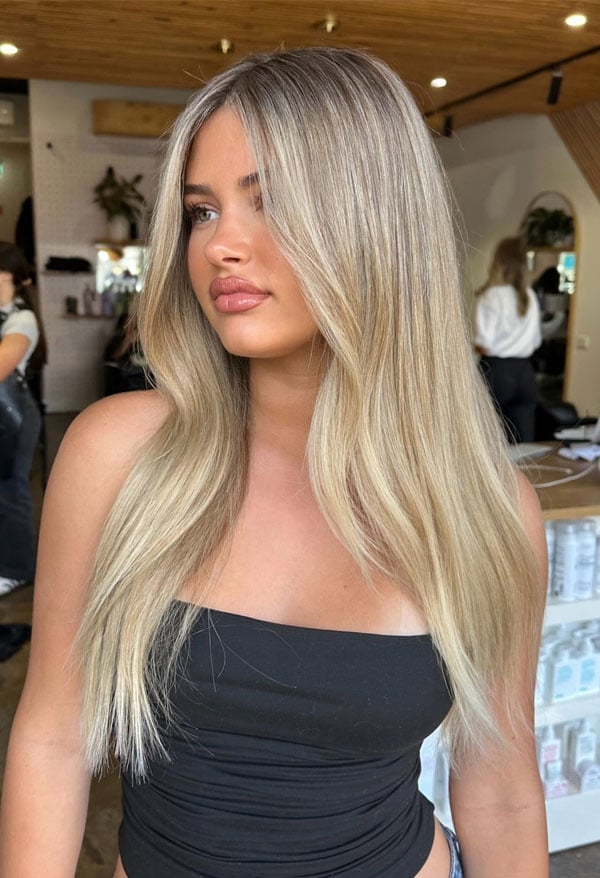 Ash Blonde Mid-Back Layers With Root Shadow, Office-Safe Version — Trendy Blonde Hairstyles