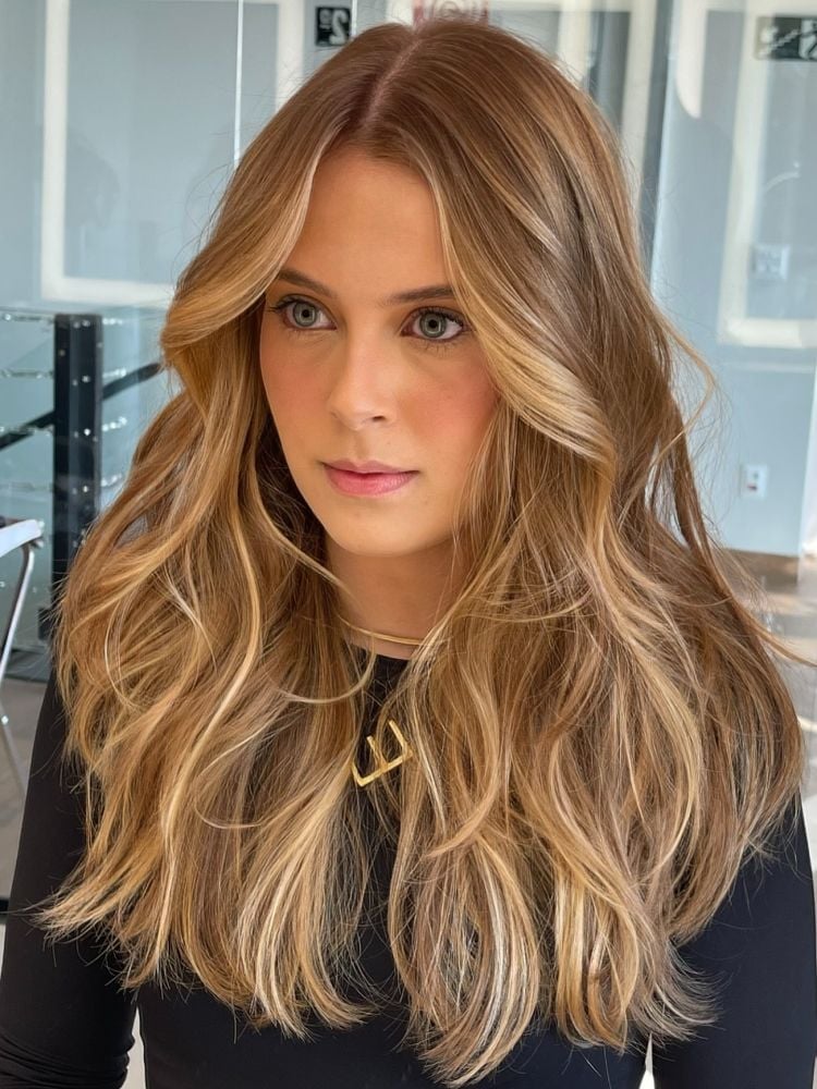 Mid-Back Golden Blonde With Balayage And Face-Framing, Close-Up Take Mid-Back Golden Blonde With Balayage And Face-Framing, Close-Up Take — Trendy Blonde Wavy Hair