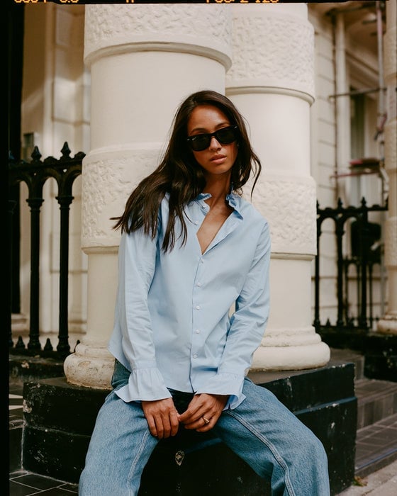 Light Blue Button-Down Shirt with Blue Jeans Light Blue Button-Down Shirt with Blue Jeans — Trendy Blue and White Outfits