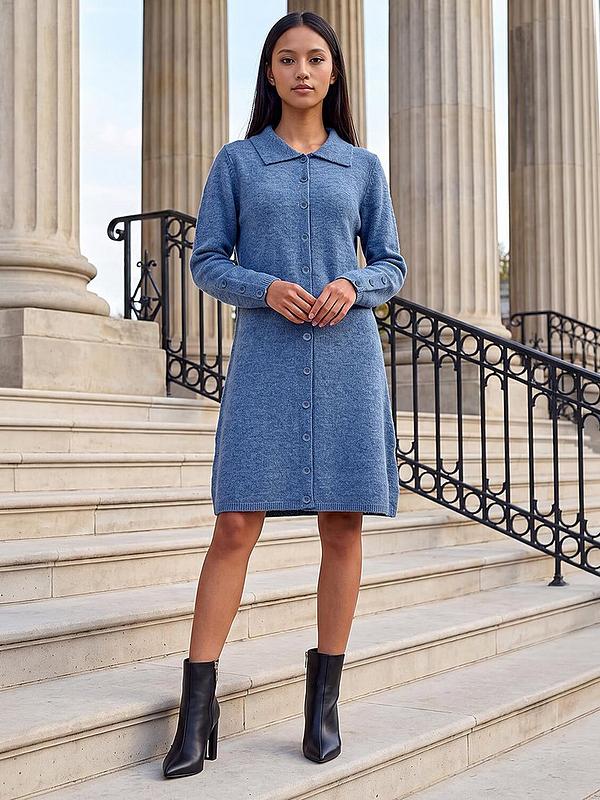 Solid Blue Collared Knit Shift Dress Solid Blue Collared Knit Shift Dress — Trendy Blue and White Outfits
