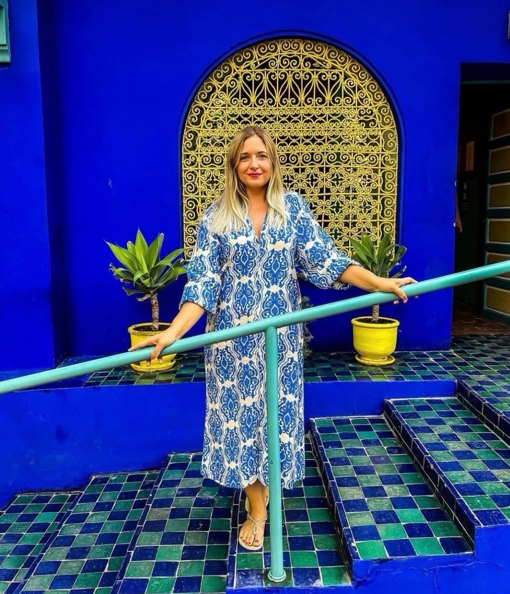 Blue and White Printed Midi Dress with V-Neck Blue and White Printed Midi Dress with V-Neck — Trendy Blue and White Outfits