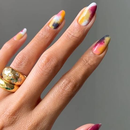 Medium Almond Abstract Tie-Dye Pattern Nails Medium Almond Abstract Tie-Dye Pattern Nails — Trendy Boho Nails