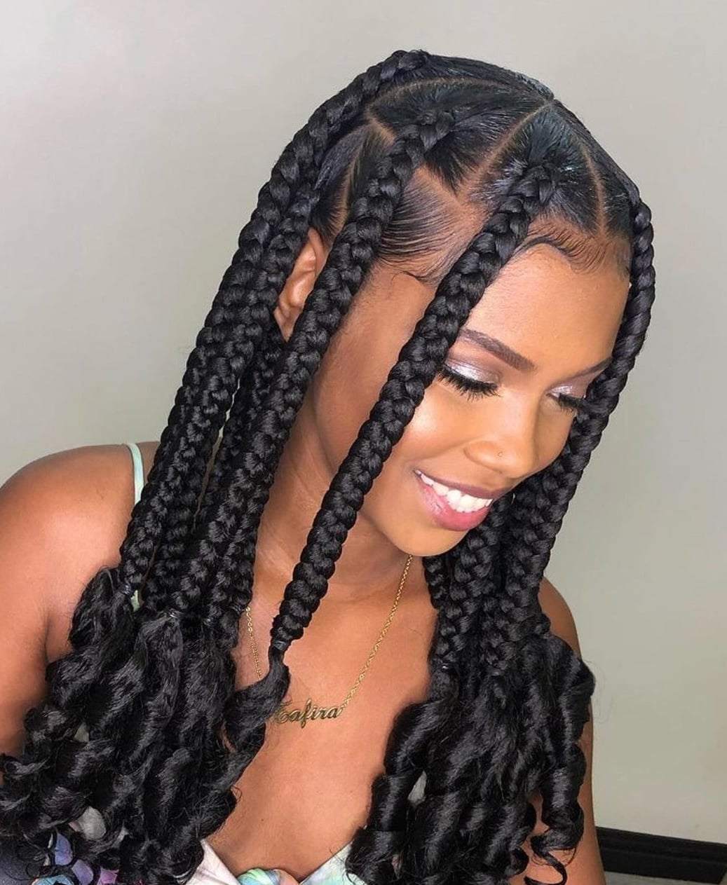 Black Box Braids With Curly Ends — Trendy Braids Wig