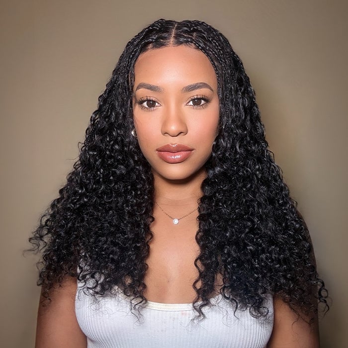 Black Knotless Braids With Long Curls — Trendy Braids Wig