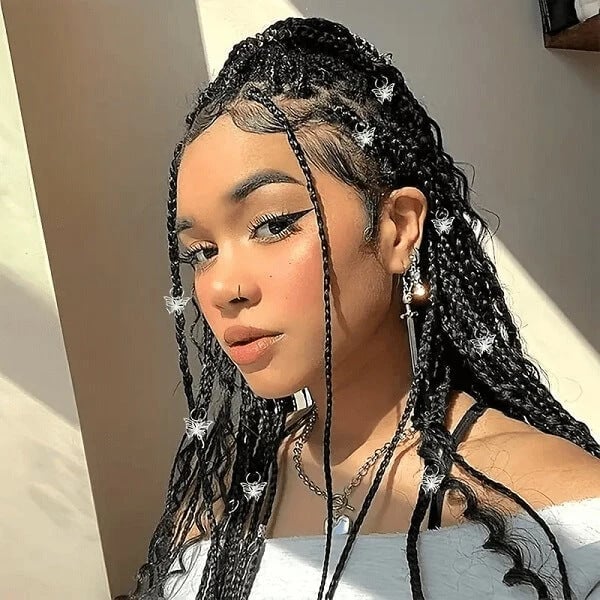 Black Box Braids With Butterfly Charms — Trendy Braids Wig