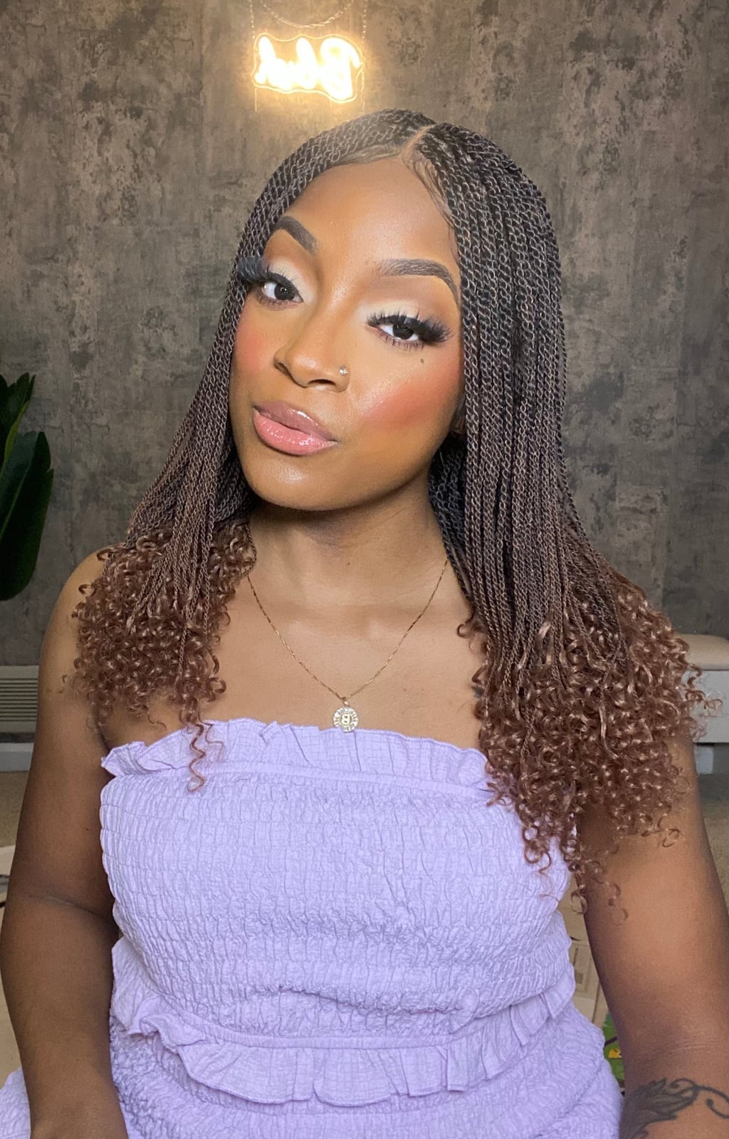 Brown Micro Braids With Curly Ends, Mid-Back — Trendy Braids Wig