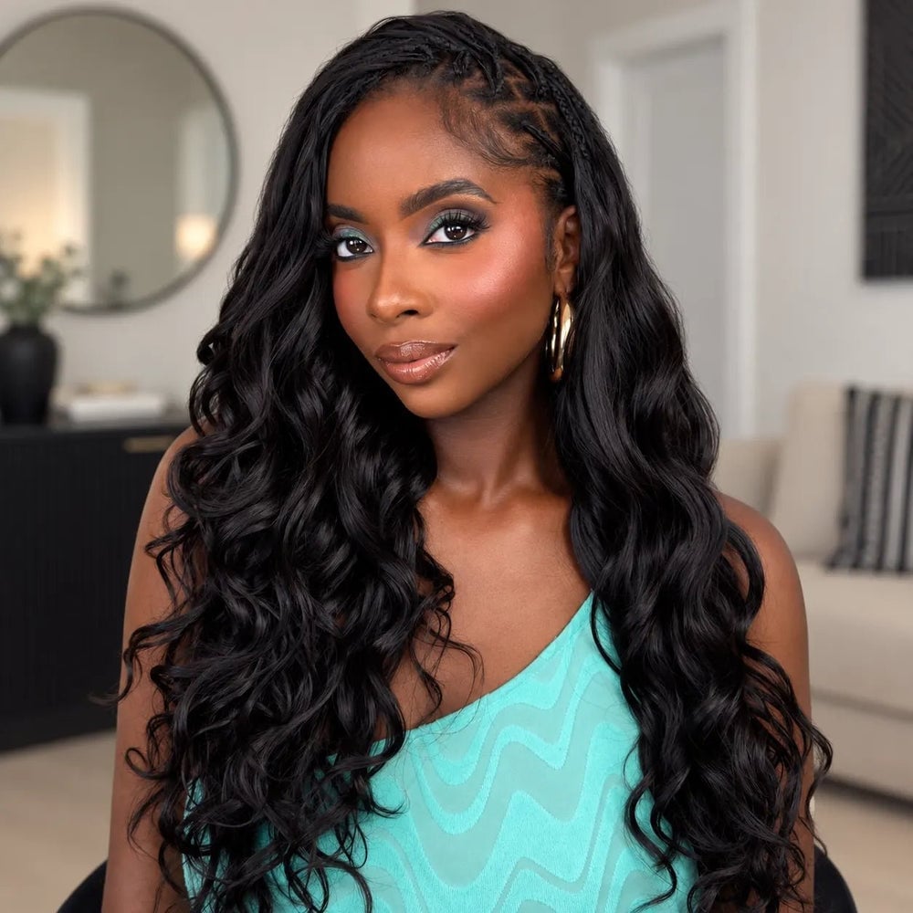Black Box Braids With Wavy Texture — Trendy Braids Wig