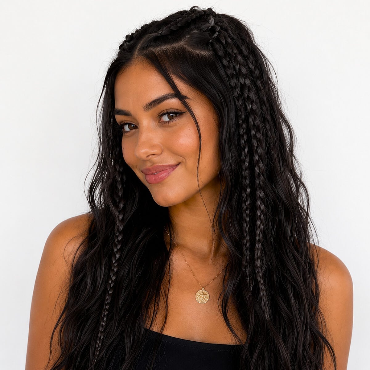 Black Small Braids With Loose Waves — Trendy Braids Wig